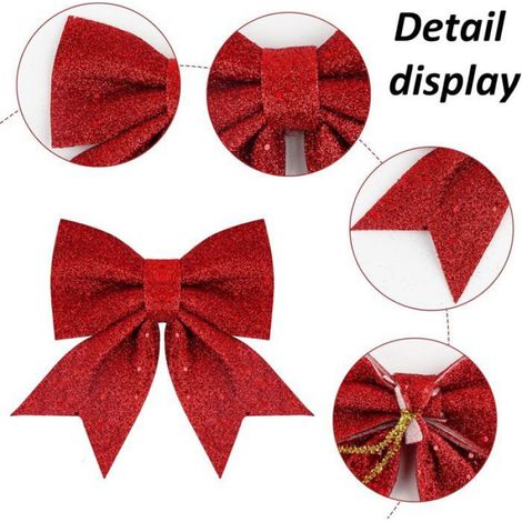 Noeud De Noel - Pailleté - Pour Sapin Et Décoration Festive - 14 X 12 Cm - Lot De 10 (1/5)