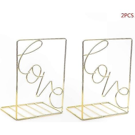 Lot de 2 Serre-livres Coeur en Métal pour Étagère, Support de Rangement Bureau, Fini Or Rose (1/5)