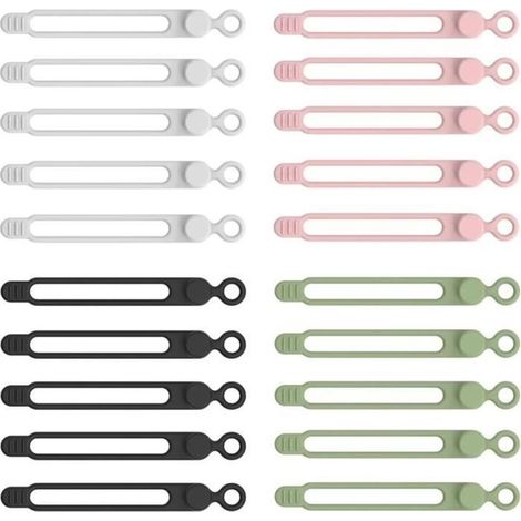 Bridas de silicona reutilizables, correas de silicona para cables, clips para cables de datos (20 unidades) (1/4)
