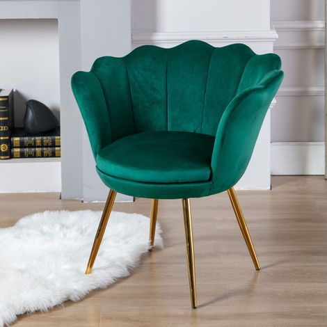 Samt Muschel Sessel mit goldenen Beinen, grüner Loungesessel für Wohnzimmer (1/5)