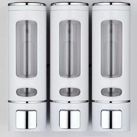 Distributeur mural de gel hydroalcoolique à trois têtes, 3 flacons de 400 ml, réservoir transparent rechargeable, pompe de douche (1/5)
