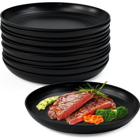 12 Pcs Assiette Plate 22.5 x 3 cm, Assiettes Réutilisables Rondes, Assiettes Service de Table Fête Noirs, Assiette Ronde Incassable sans BPA, pour Maison Salle à Manger Camping Salades Desserts (1/5)