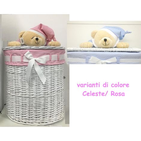 Cestone Nascita Bambini orso ovale rosa con coperchio