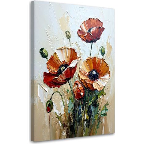 Wandbild für das Wohnzimmer Rote Mohnblumen Blumen auf beigem Hintergrund 70x100 cm (1/5)