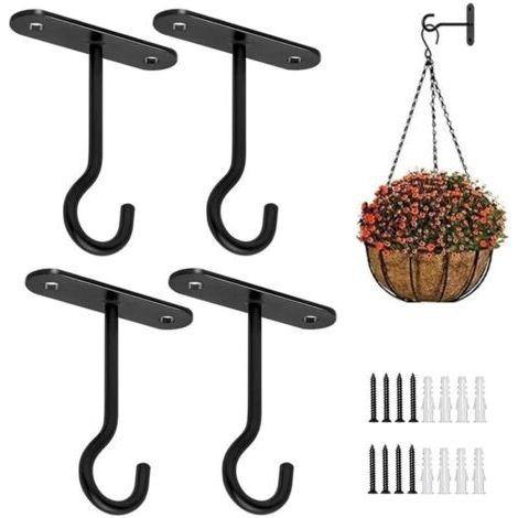 Pair Lot de 4 supports muraux de 10 cm pour suspension de fleurs, support pour plantes suspendues, supports pour plantes suspendues, crochets muraux pour plantes domestiques (noir) (1/5)
