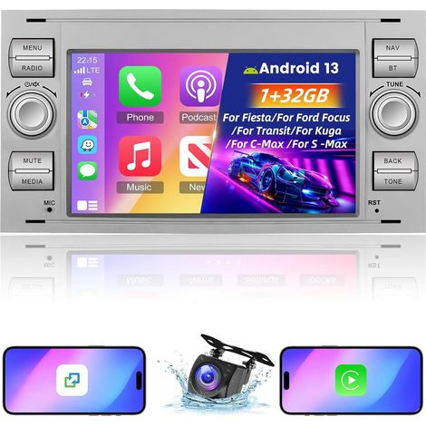 Android 13 Autoradio für Ford Transit Fiesta Focus Galaxy Mondeo Fusion für Kuga C-Max S-Max Connect mit Carplay und Android Auto – 7-Zoll-Radio WiFi GPS SWC + Rückfahrkamera und Mikrofon 1+32G