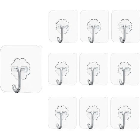 Klebehaken Extra Stark, Haken Selbstklebend, 20 Stück Klebehaken Transparent Ohne Bohren (max 10 kg) Wandhaken Selbstklebend für Küche Bad Wand & Decke Aufhänger (1/5)