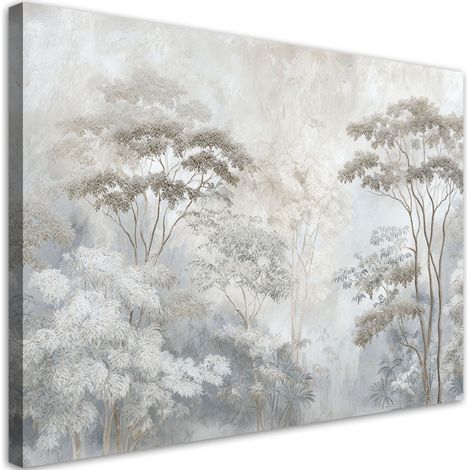 Quadro su tela, Un paesaggio boschivo nebbioso dai tenui toni beige. - 30x20 (1/2)