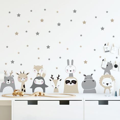 Autocollants Muraux Animaux De La Jungle - Décor Safari Pour Chambre D Enfant Salon - 2 Feuilles 40 X 60 Cm (1/5)