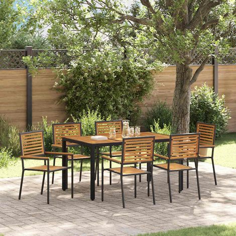 Garten Essgruppe 7 pcs Schwarz und Braun Poly-Rattan
