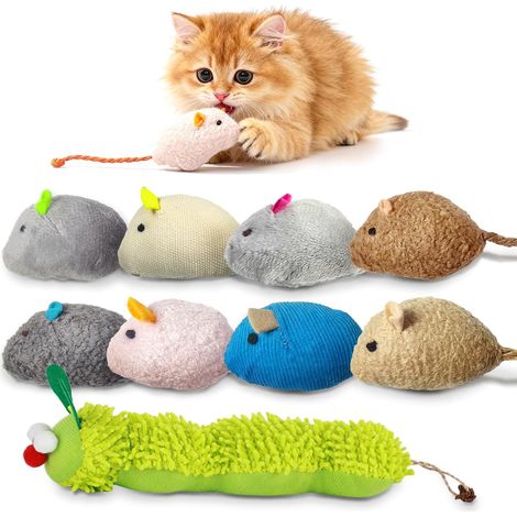 Jouet à Mâcher pour Chat, 9 Pack Souris et Chenille en Peluche avec Cataire et Vigne Argentée, Jouet Interactif d'Intérieur pour Nettoyer Les Dents, Stimuler Le Jeu et la Chasse (1/5)