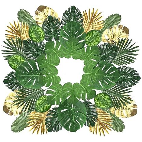 QAZQA Lot de 102 Feuilles de Palmier artificielles décoratives - Plante Tropicale - Feuilles de Palmier - Feuilles de Monstres - Plante de Palmier - pour Luau hawaïen - Plage - Décoration de Table