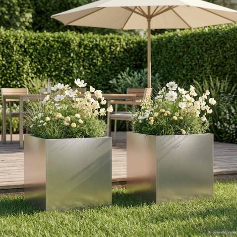 vidaXL Macetero de Jardín 2 uds. Plateado 35 x 35 x 35 cm (1/5)