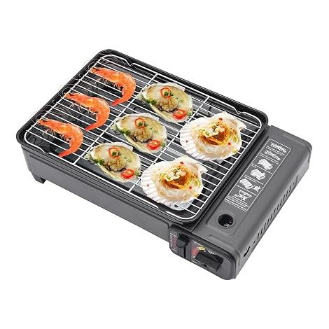 Barbecue de camping à gaz portable - Double alimentation butane/propane - Flamme réglable et mallette de transport incluse - Pour randonnée et terrasse (1/5)