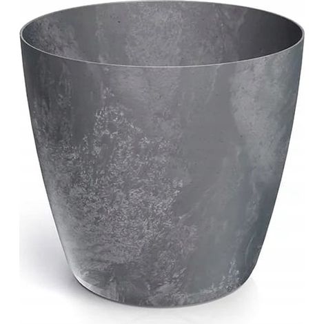 Kunststoff-Blumentopf mit rundem Deckel, Betonoptik, dunkelgrau, 23,8 cm