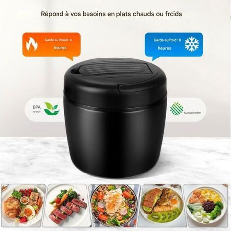 Boîte Alimentaire Isotherme, 1.2l Boite Isotherme Repas Chaud, Lunch Box Isotherme avec Cuillère, Thermos Alimentaire Chaud en Aci (1/5)