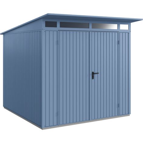 Hörmann Metall-Gerätehaus Berry Classic mit Pultdach Typ 2, 248 x 283 cm, taubenblau, 7 m², 2-flüglige Tür (1/5)