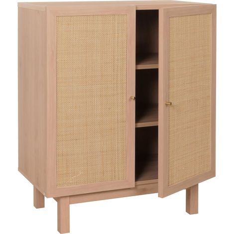 Highboard HWC-M51, Commode Armoire Sideboard, compartiments de rangement, bois massif Mango Kubu Rattan 98x79x42cm - nat