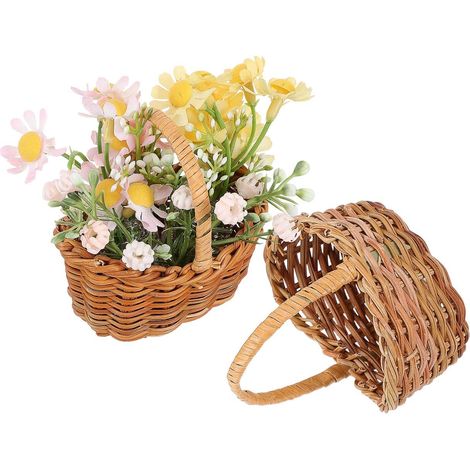 Lot De 2 Mini Paniers Tressés Avec Anse Petit Panier Osier 7.00 X 7.00 X 5.30 Cm Corbeille Décorative Pour Fleurs Bonbons Mariage Fête Jardin Et Bureau (1/5)