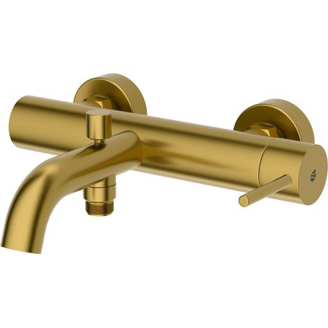 BERNSTEIN Grifo mezclador de bañera de pared en acero inoxidable dorado cepillado, chorro suave y ahorro de agua, 26x3x22 cm (AnxAlxPr), VIREO Oro cepillado