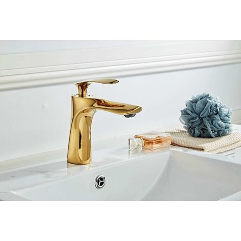 GABRIELLE Robinet de lavabo pour salle de bain Mitigeur en laiton Fini or chrome doré (1/5)