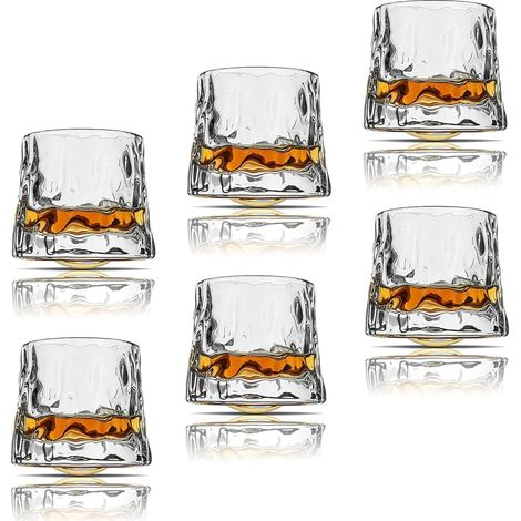 Verres à whisky rotatifs décompressibles - Lot de 2 verres de style bar pour bourbon, scotch, rhum (6 embouts texture marteau, 300 ml (10 oz)) (1/5)