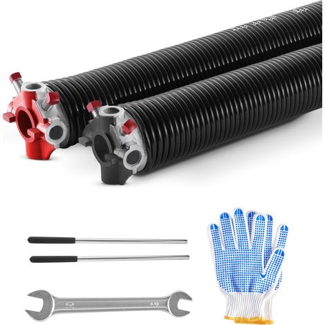 Ressorts de torsion pour porte de garage, 1 paire, Φ5,54xΦ50,8x668 mm, 16000 cycles, revêtement noir électrophorétique pour remplacement, barres d'enroulement antidérapantes, gants, clé montage (1/5)