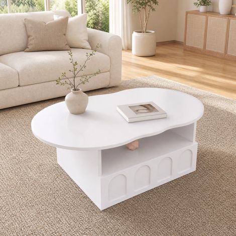 Table basse nuage 100 x 60 x 40,5 cm avec tiroir et niche de rangement blanche DESVIAE (1/5)