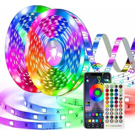 Ruban LED RGB 30 m (2 × 15 m) avec commande via application smartphone, synchronisation rythmique musique, 16 millions de couleurs, pour décoration intérieure domestique (1/5)