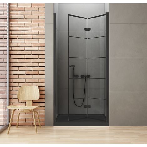 Porte de douche noire pliante droite serigraphiée 90 cm RHODES BLACK (1/5)