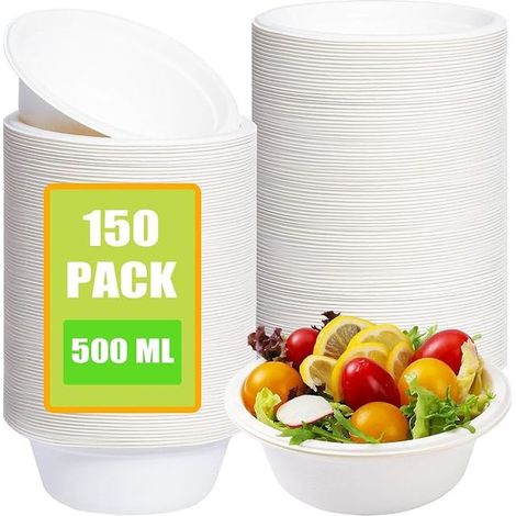 White Paper Bowls Paper Bowls Disposable Tableware for Soup, Salad, Dessert, Party and Buffet (1/5)