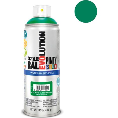 PINTYPLUS 95887 Pintura EN Spray Evolution Water-Based 520CC Verde Menta, RAL 6029 Mint Green, 65 mm