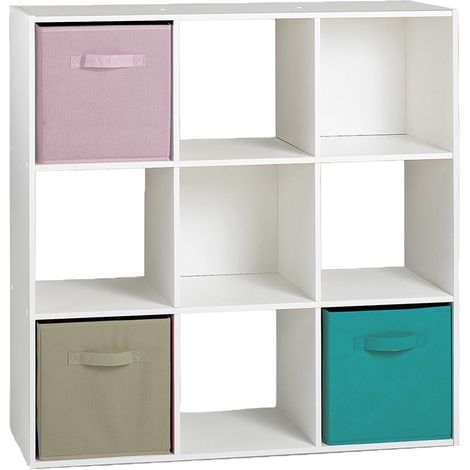 Calicosy – Étagère de rangement 9 cases – Dimensions 92.5 x 29.5 x 92.5 cm – Structure en panneaux de particules – Style contemporain blanc