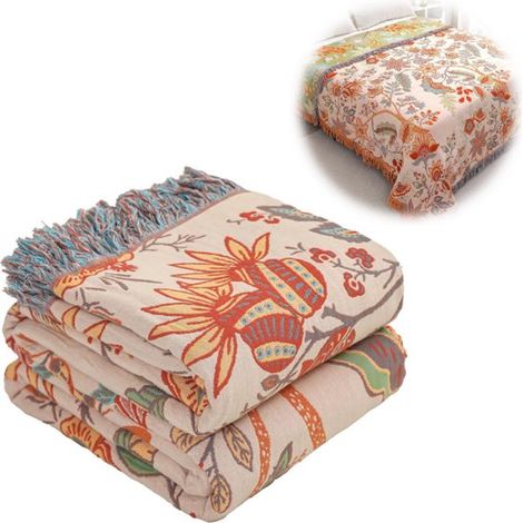 Plaid bohème imprimé floral – 150x200 cm – 100% coton – Réversible – Pour canapé, lit, fauteuil – Toutes saisons (1/3)