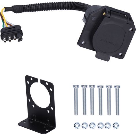 Adaptateur prise remorque 4 broches plates US vers 7 broches rondes 6-24V avec support de fixation (1/5)
