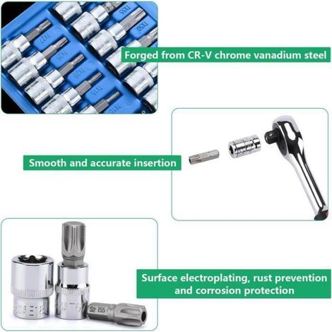 Clés à douille torx - - 34 pièces - Acier - Noir - Outillage haut de gamme (1/5)