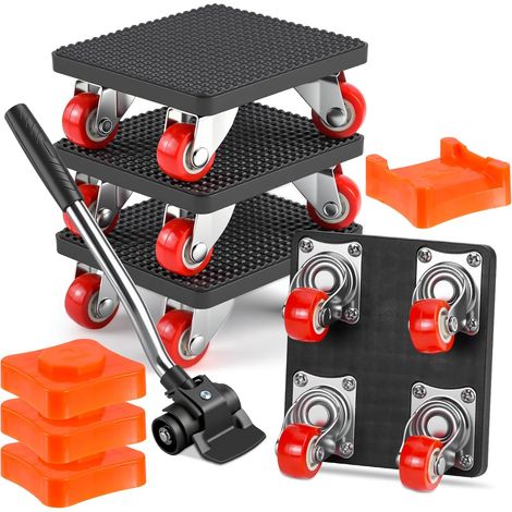 Kit de roulettes de Transport pour Meubles Charge Lourde, avec 4 Roues Pivotantes à 360 et Lève-Meuble, Charge Maximale 500kg, Kit de Deplace Meuble a Roulette pour Meubles Objets Lourds (1/5)