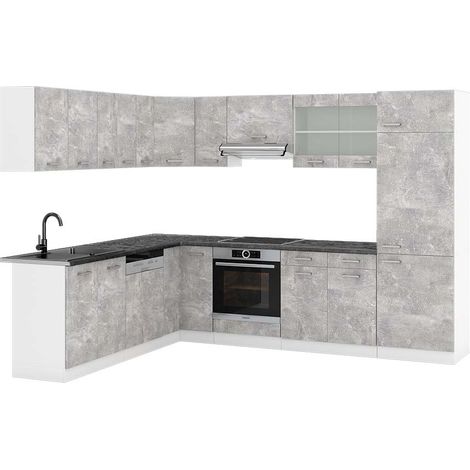 Cocina esquinera R-Line, Hormigón/Blanco, 227 x 287 cm , ET Antracita, Vicco
