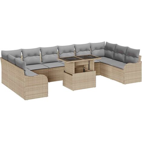 Maison Exclusive - Set Divano da Giardino 11 pcs Beige Rattan in Polipropilene