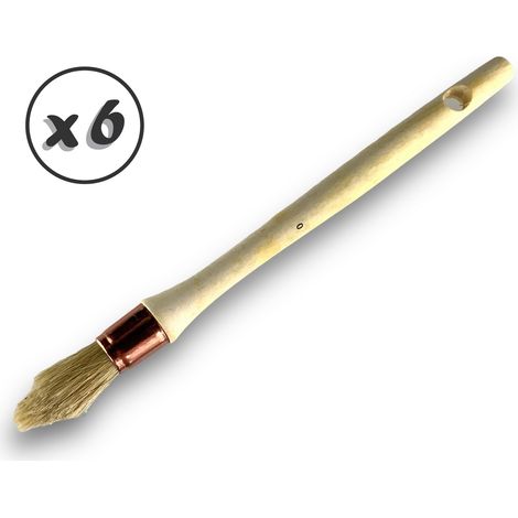Lot de 6 pinceaux de pouce à rechampir Brosse ronde en soie blanche Ø 18 mm Idéal peinture rénovation volets moulures plinthes angles persiennes Manche bois brut Kibros 371D180x6