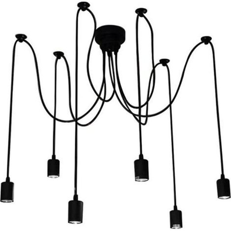 Lampada a Sospensione Industriale Lampada da Soffitto con 6 Luci Stile Ragno DIY Vintage Creativo E27 per Soggiorno Camera da Letto (200cm, Nero) (1/4)