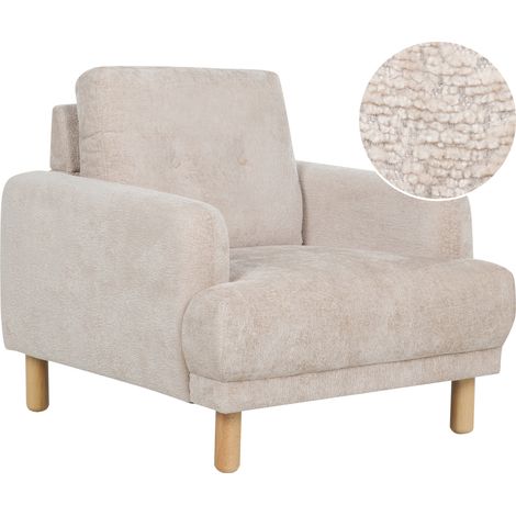 Sillón retro de tela tapizado poliéster patas madera asiento grueso bouclé beige Tuve (1/5)