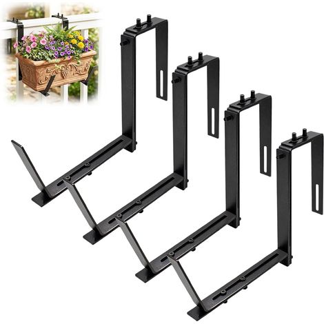 Lot de 4 Support de Bac à Fleur pour Parapets et Garde-Corps de Balcon, Réglable Support pour Jardinière 2 Types d'installation Accroche jardinière en Métal pour Rampes, Terrasse, Murs (1/5)