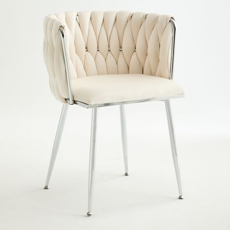 Lote de 2 sillas de comedor 55x50x75 cm de tela marfil con reposabrazos, estables – MEUBLIV (1/5)