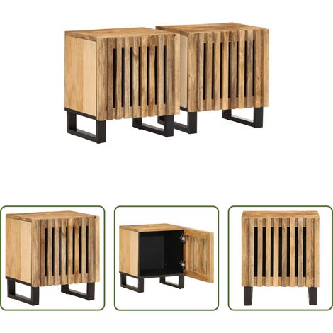 vidaXL Meuble industriel -  Tables de chevet 2 pcs 40x34x46 cm bois massif de manguier brut (1/5)