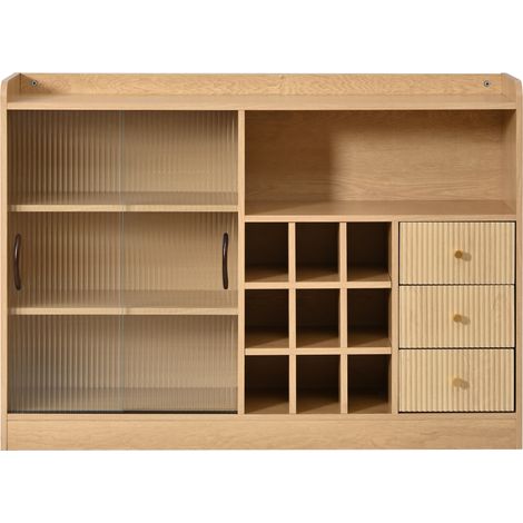 Buffet avec cave à vin 120 cm, Meuble de rangement avec portes coulissantes en verre et LED, Style vintage moderne (1/5)