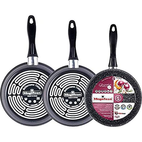 Magefesa Gransasso Set 3 Poêles à frire 24-26-28cm, Induction, PIERRE Non Adhérente sans PFOA Gris (1/5)