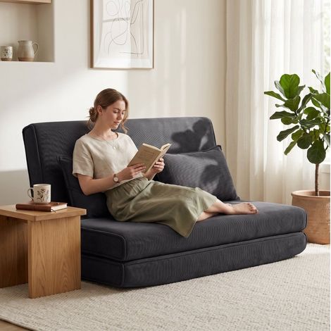 Sofá cama de suelo 135x88x74 cm metal gris oscuro respaldo ajustable MEUBLIV (1/5)