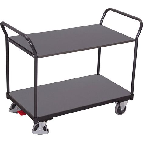 VARIOfit Tischwagen mit 2 gebogenen Schiebegriffen und 2 Ladeflächen 850x500mm Anthrazitgrau RAL 7016