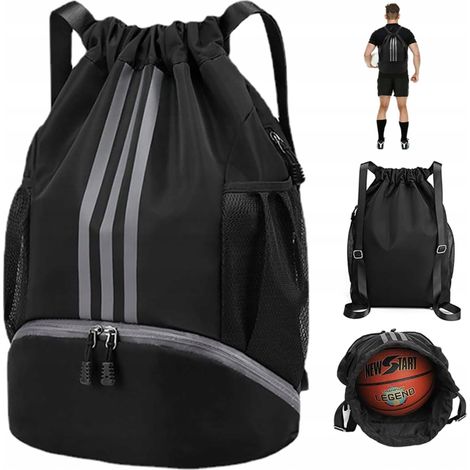 Mochila deportiva impermeable con cordón ajustable y compartimento inferior para zapatos. (1/5)